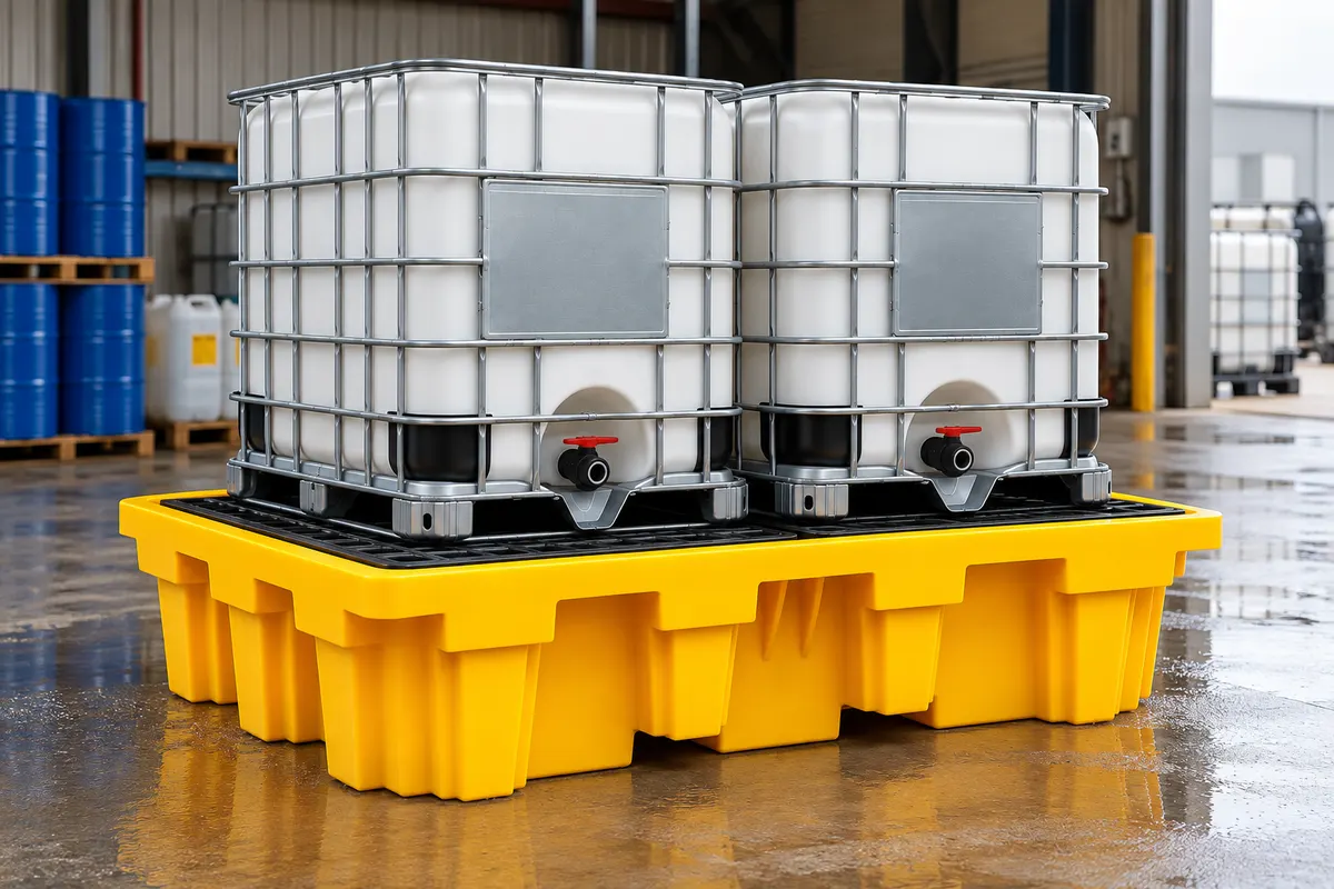 Double IBC spill pallet ANB-SP-IBC2-1100 holding two IBCs